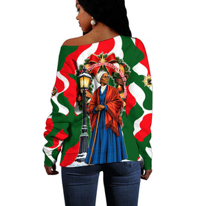Sojourner Truth Christmas Off Shoulder Sweater Festive Holiday Wreath Graphic With Winter Town Art