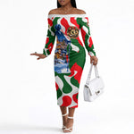 Sojourner Truth Christmas Off The Shoulder Long Sleeve Dress Festive Holiday Wreath Graphic With Winter Town Art