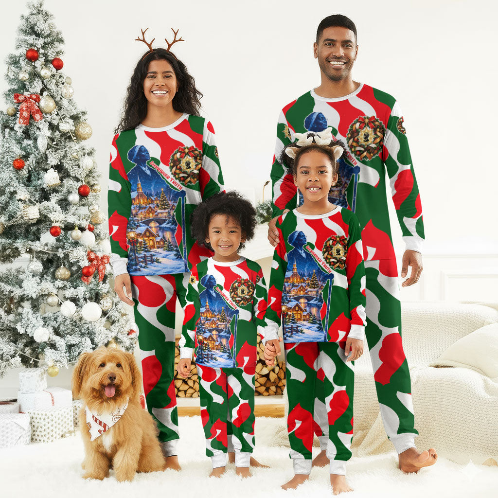 Sojourner Truth Christmas Pajama Set Festive Holiday Wreath Graphic With Winter Town Art