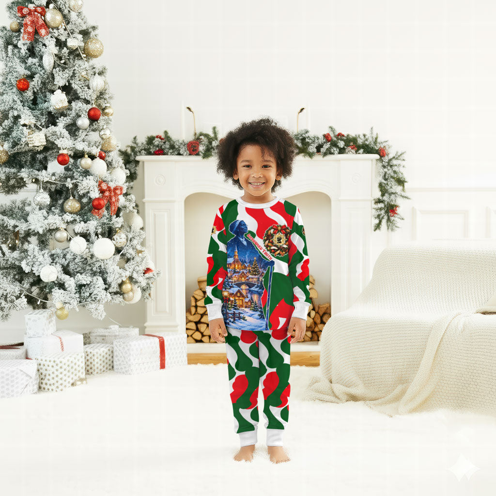 Sojourner Truth Christmas Pajama Set Festive Holiday Wreath Graphic With Winter Town Art