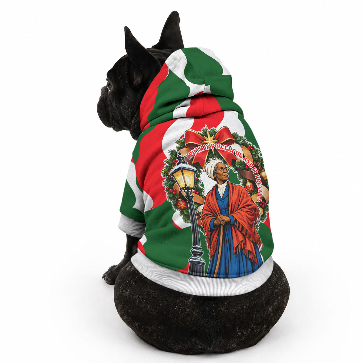 Sojourner Truth Christmas Pet Hoodie Festive Holiday Wreath Graphic With Winter Town Art