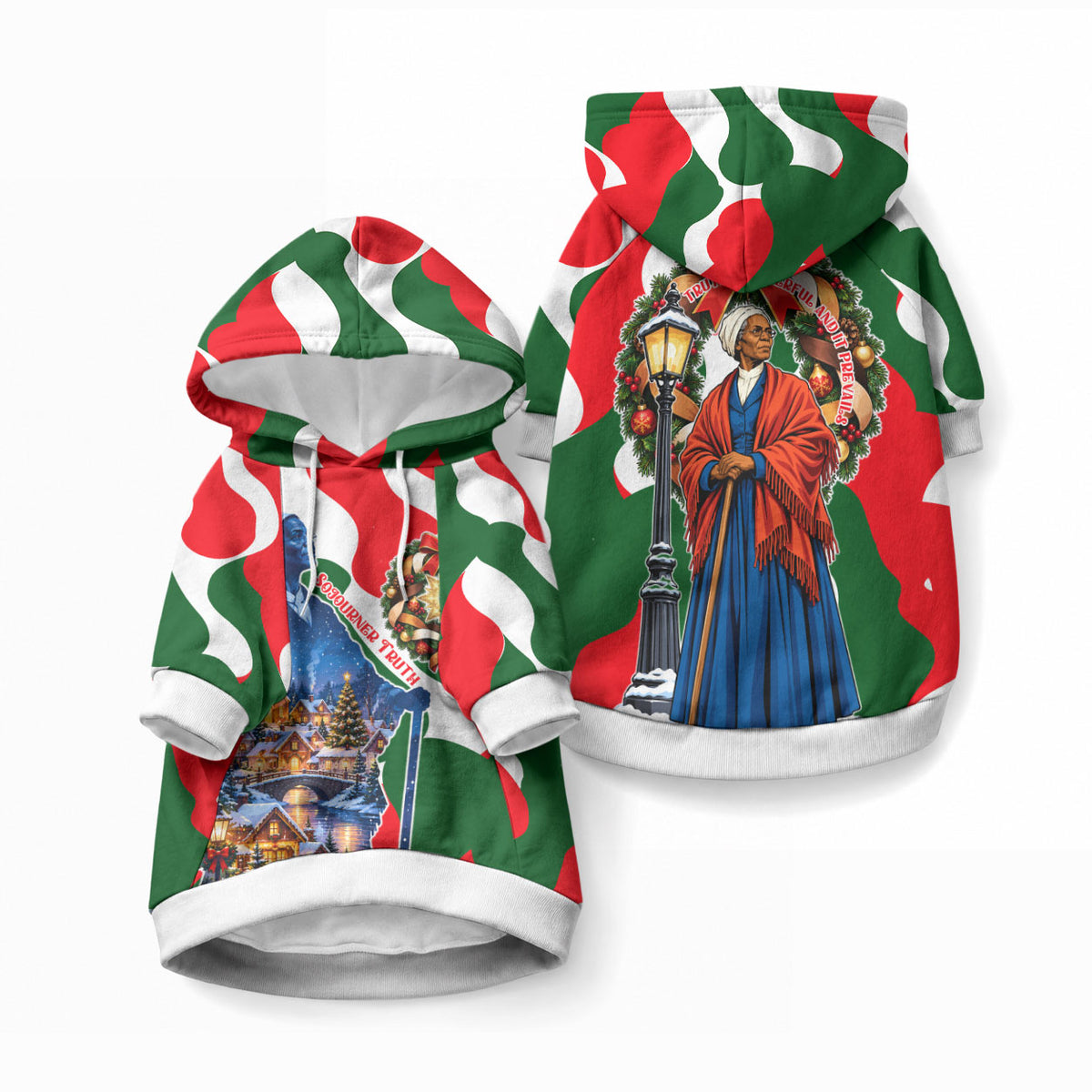 Sojourner Truth Christmas Pet Hoodie Festive Holiday Wreath Graphic With Winter Town Art