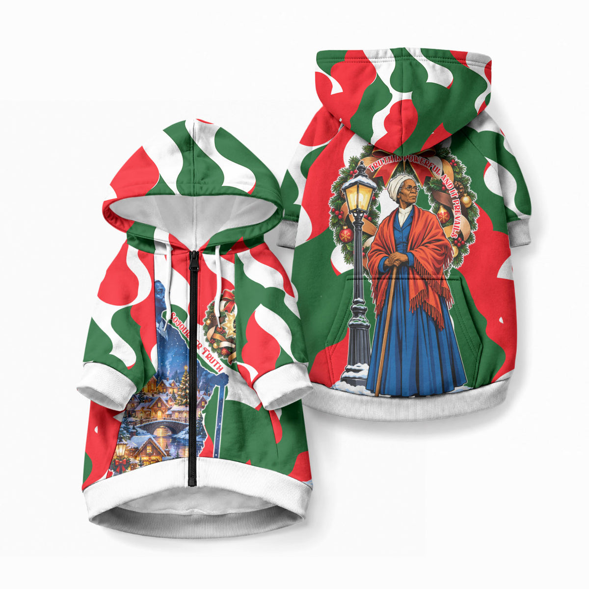 Sojourner Truth Christmas Pet Hoodie Festive Holiday Wreath Graphic With Winter Town Art