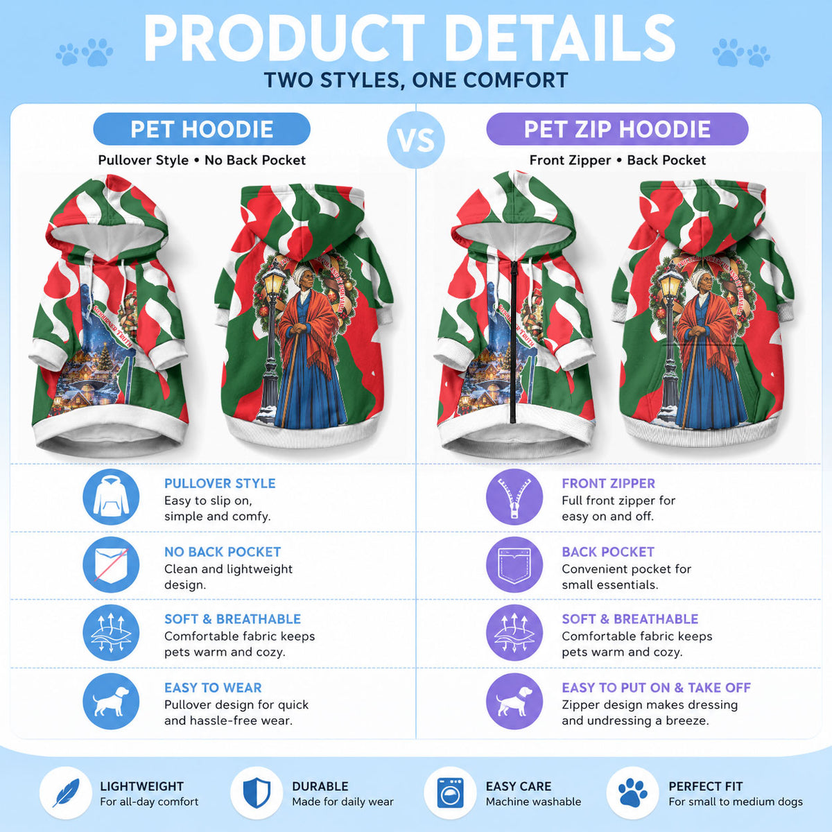 Sojourner Truth Christmas Pet Hoodie Festive Holiday Wreath Graphic With Winter Town Art