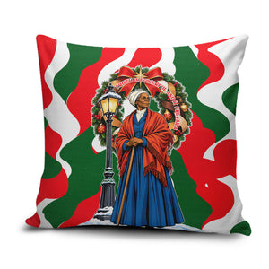 Sojourner Truth Christmas Pillow Cover Festive Holiday Wreath Graphic With Winter Town Art