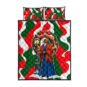Sojourner Truth Christmas Quilt Bed Set Festive Holiday Wreath Graphic With Winter Town Art