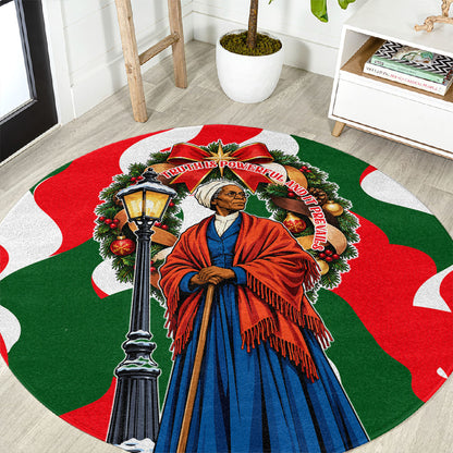 Sojourner Truth Christmas Round Carpet Festive Holiday Wreath Graphic With Winter Town Art