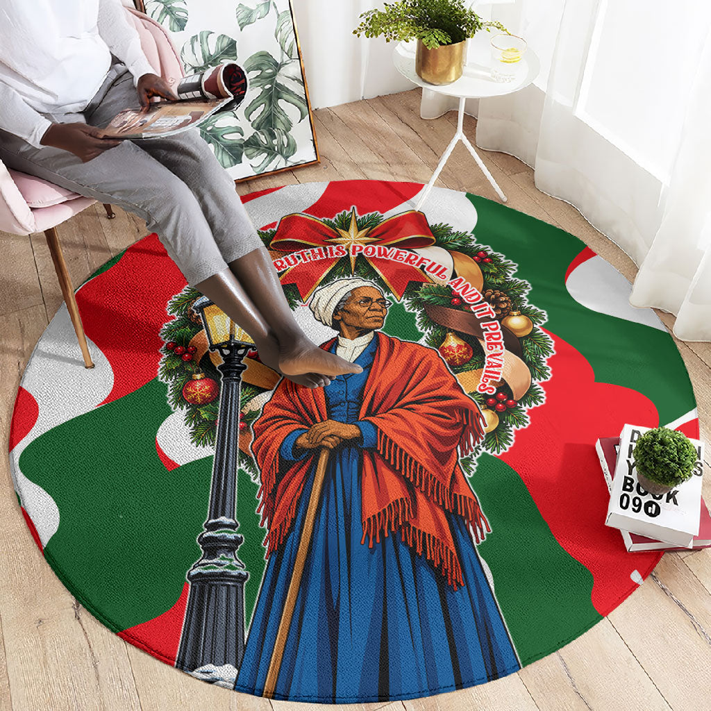 Sojourner Truth Christmas Round Carpet Festive Holiday Wreath Graphic With Winter Town Art