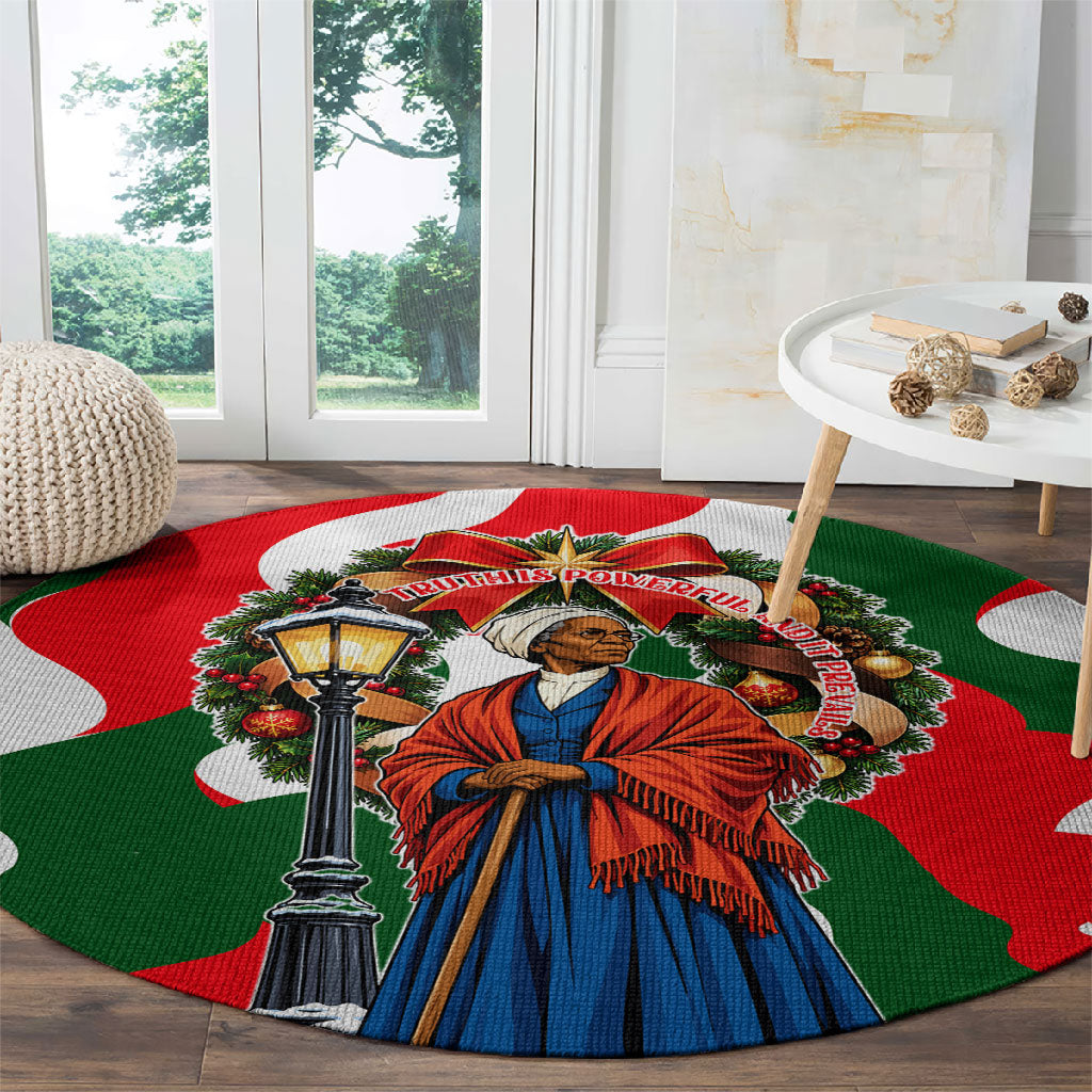 Sojourner Truth Christmas Round Carpet Festive Holiday Wreath Graphic With Winter Town Art