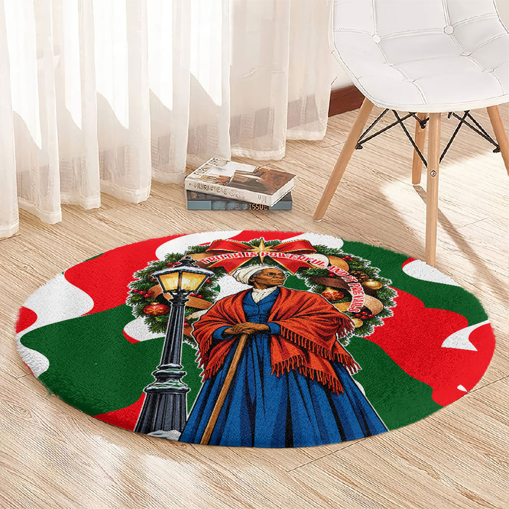 Sojourner Truth Christmas Round Carpet Festive Holiday Wreath Graphic With Winter Town Art