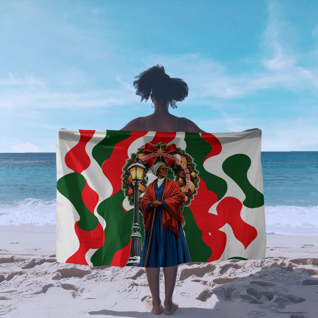 Sojourner Truth Christmas Sarong Festive Holiday Wreath Graphic With Winter Town Art