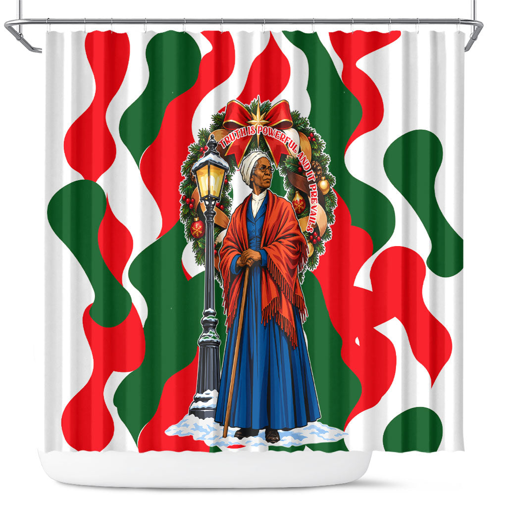 Sojourner Truth Christmas Shower Curtain Festive Holiday Wreath Graphic With Winter Town Art