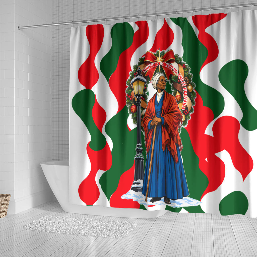 Sojourner Truth Christmas Shower Curtain Festive Holiday Wreath Graphic With Winter Town Art