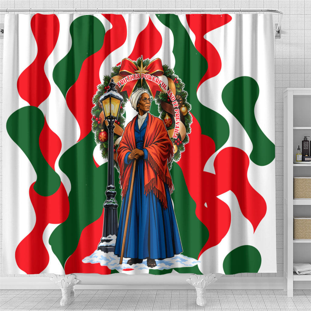 Sojourner Truth Christmas Shower Curtain Festive Holiday Wreath Graphic With Winter Town Art