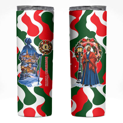 Sojourner Truth Christmas Skinny Tumbler Festive Holiday Wreath Graphic With Winter Town Art