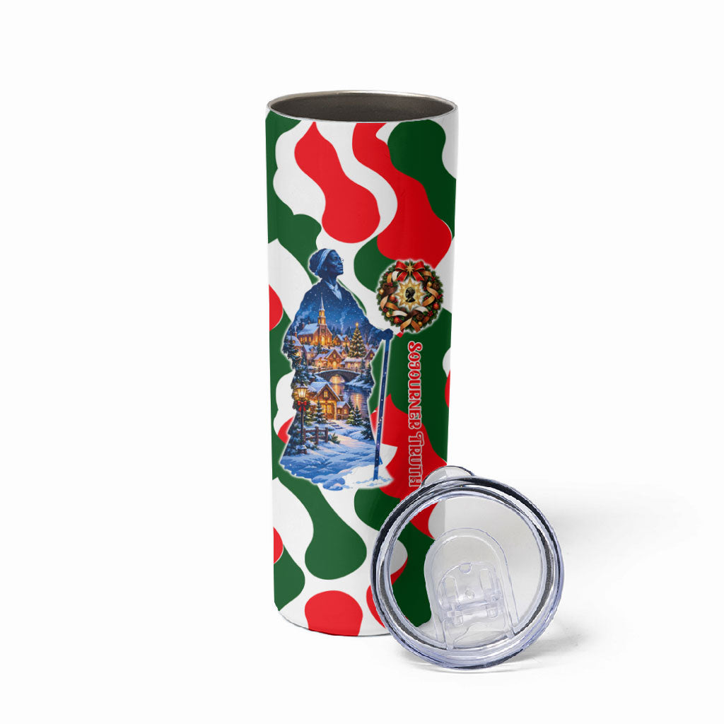 Sojourner Truth Christmas Skinny Tumbler Festive Holiday Wreath Graphic With Winter Town Art