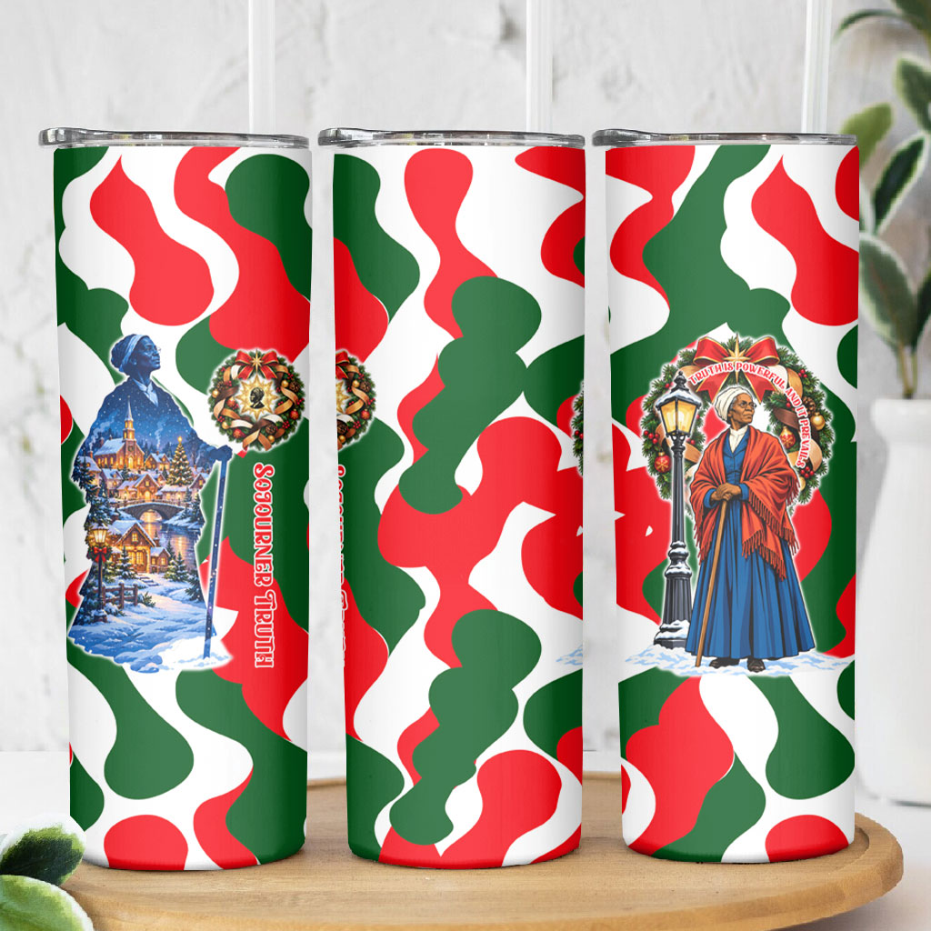 Sojourner Truth Christmas Skinny Tumbler Festive Holiday Wreath Graphic With Winter Town Art