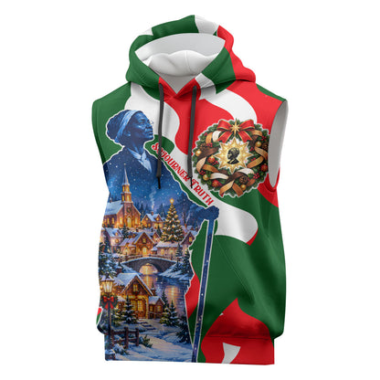 Sojourner Truth Christmas Sleeveless Hoodie Festive Holiday Wreath Graphic With Winter Town Art