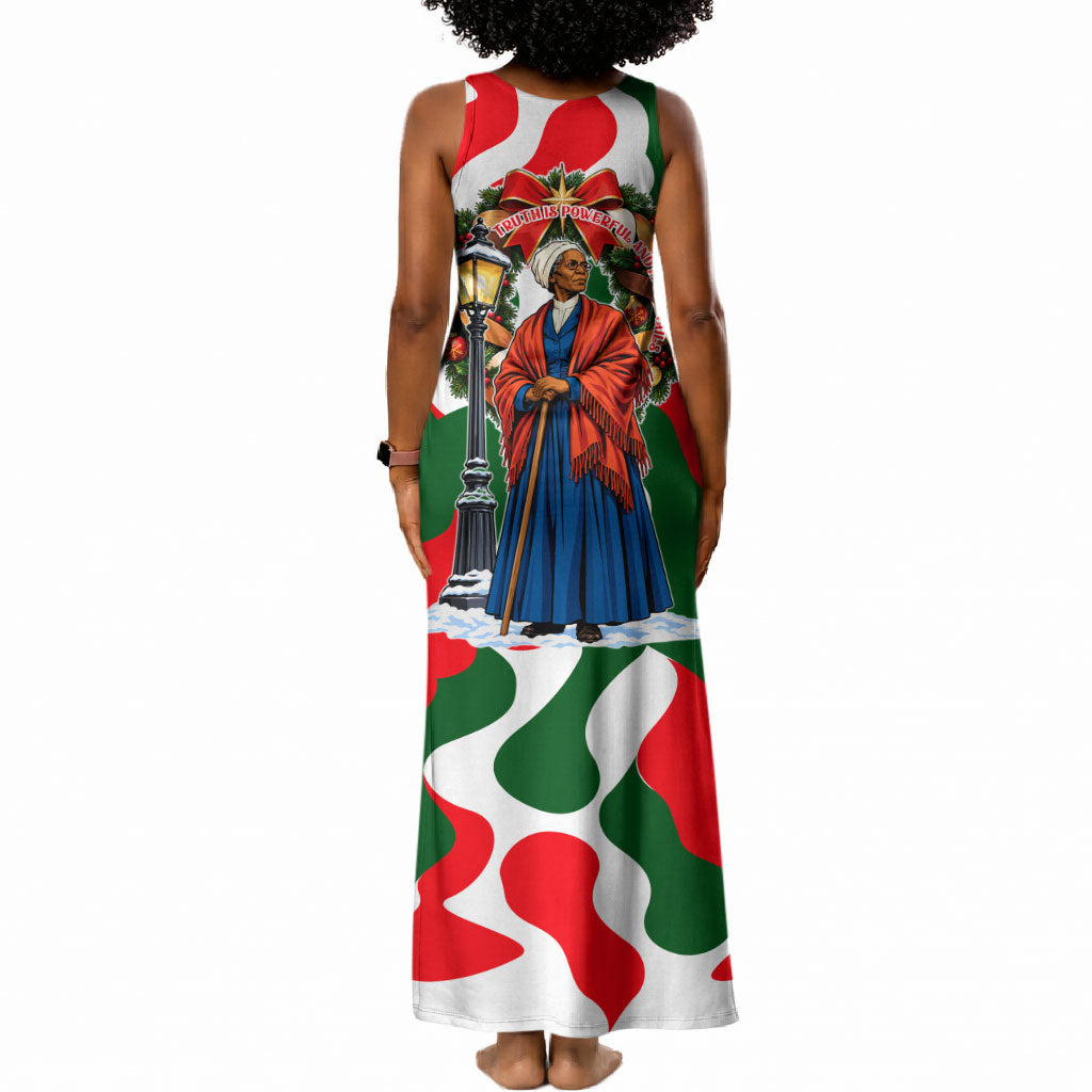 Sojourner Truth Christmas Tank Maxi Dress Festive Holiday Wreath Graphic With Winter Town Art