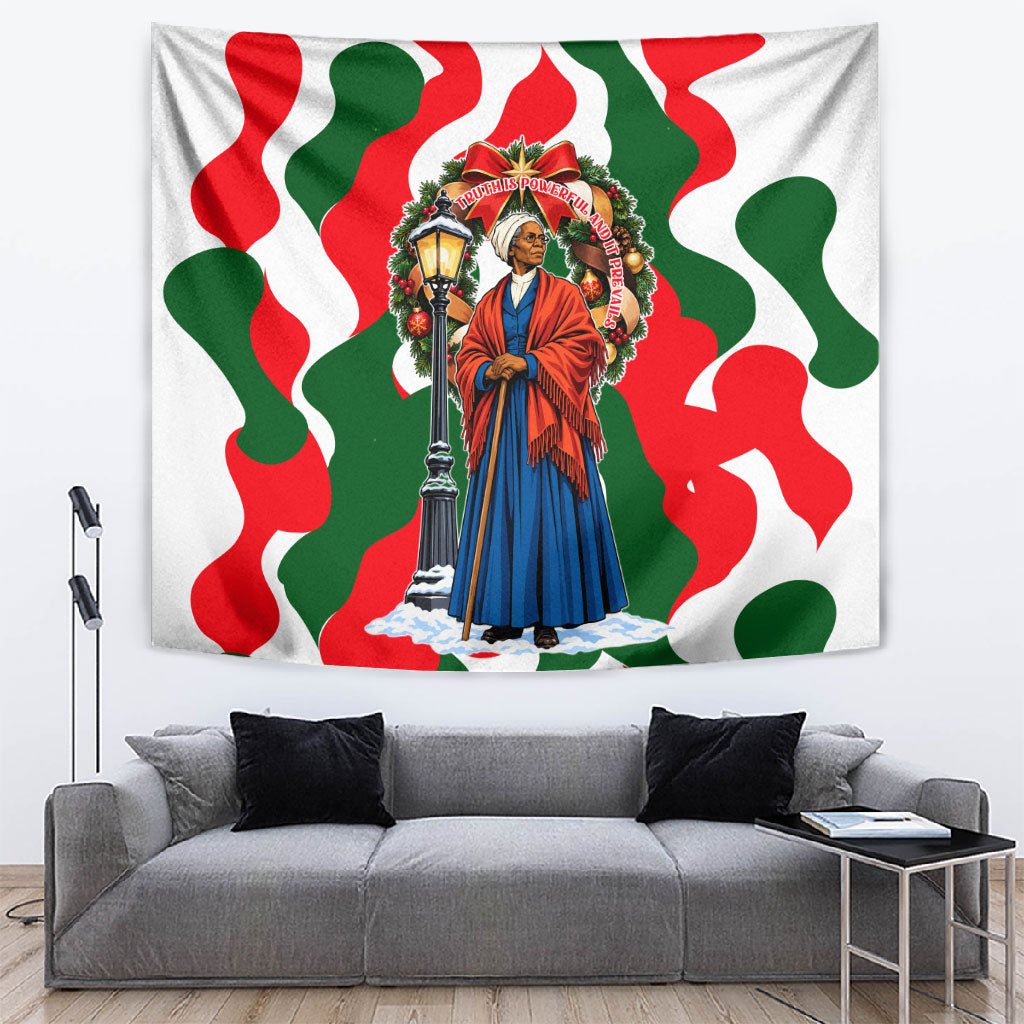 Sojourner Truth Christmas Tapestry Festive Holiday Wreath Graphic With Winter Town Art