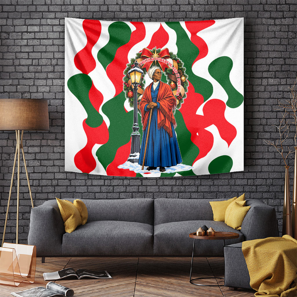 Sojourner Truth Christmas Tapestry Festive Holiday Wreath Graphic With Winter Town Art