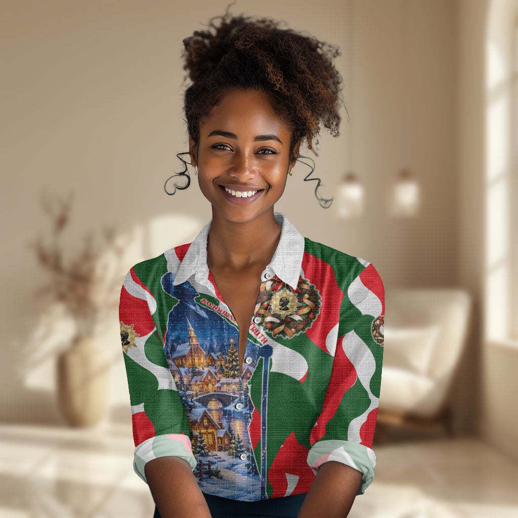 Sojourner Truth Christmas Women Casual Shirt Festive Holiday Wreath Graphic With Winter Town Art