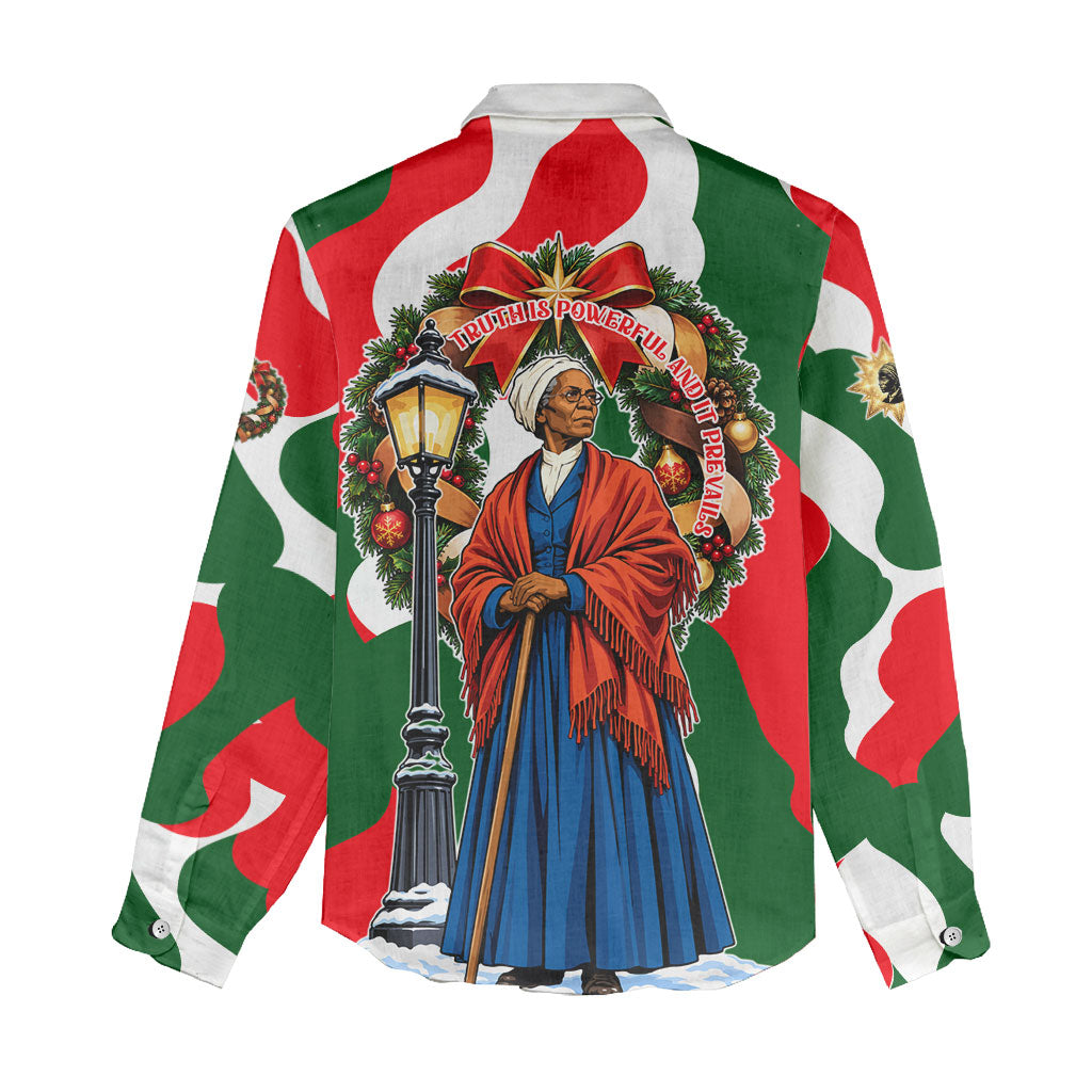Sojourner Truth Christmas Women Casual Shirt Festive Holiday Wreath Graphic With Winter Town Art
