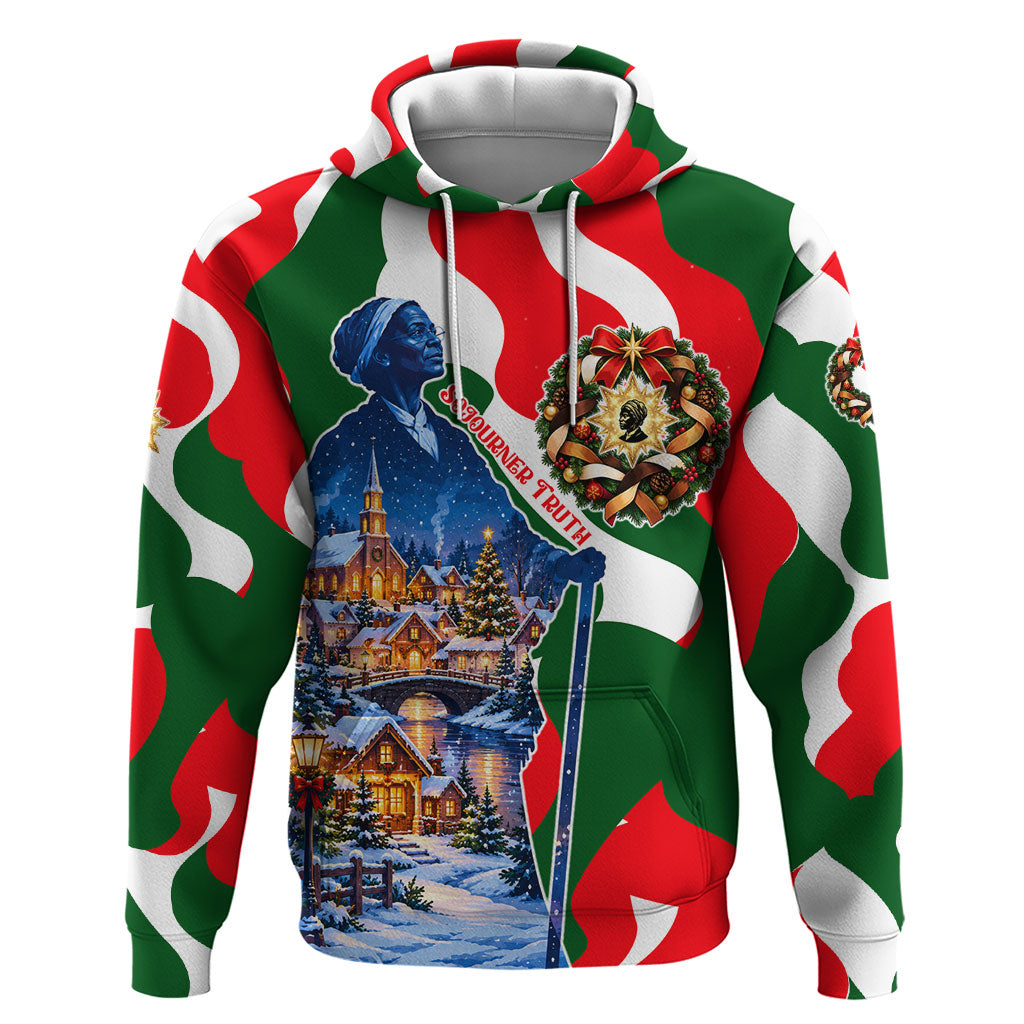 Sojourner Truth Christmas Zip Hoodie Festive Holiday Wreath Graphic With Winter Town Art