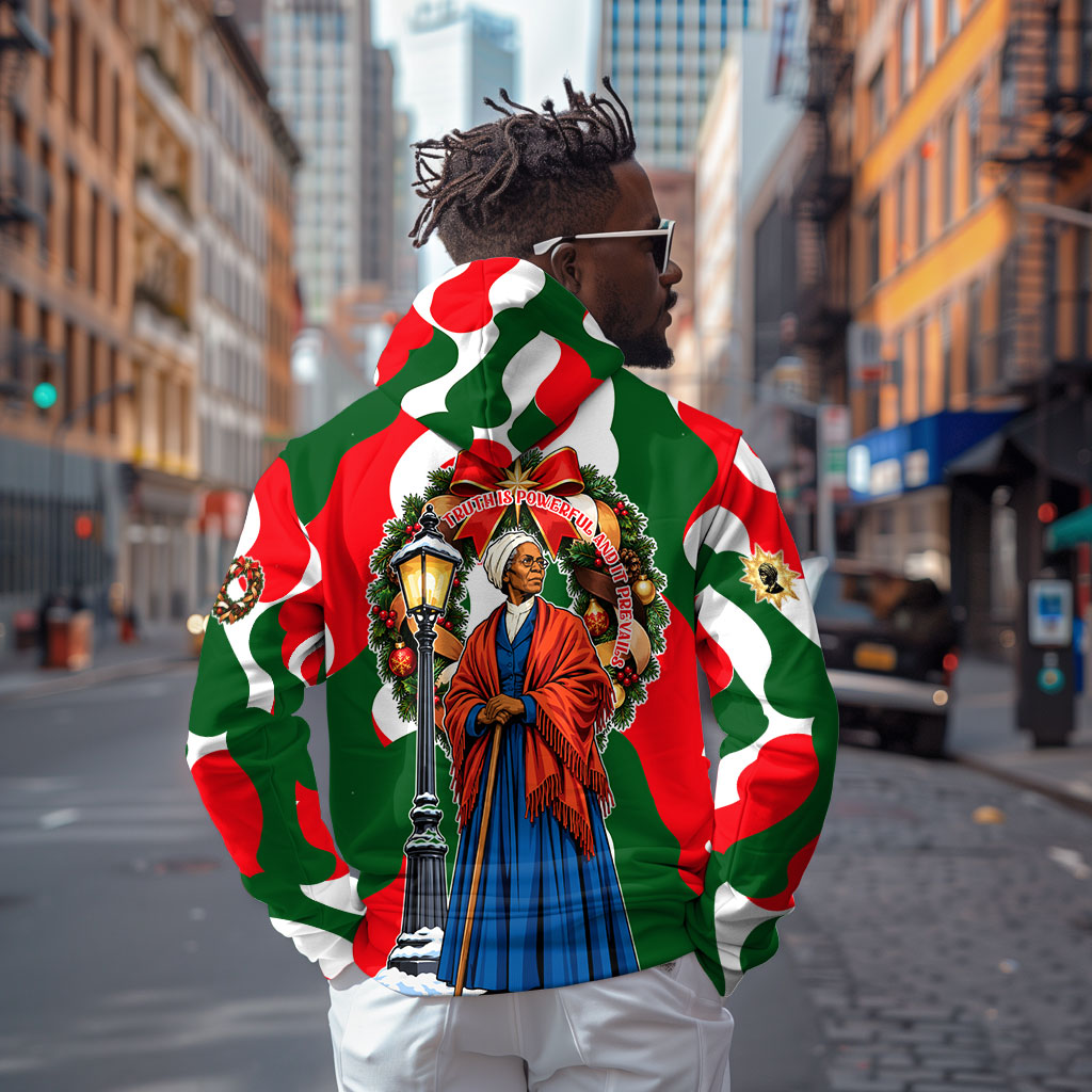 Sojourner Truth Christmas Zip Hoodie Festive Holiday Wreath Graphic With Winter Town Art