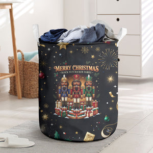 Black Nutcracker Family Christmas Laundry Basket African American Noel Wrapped In Drip
