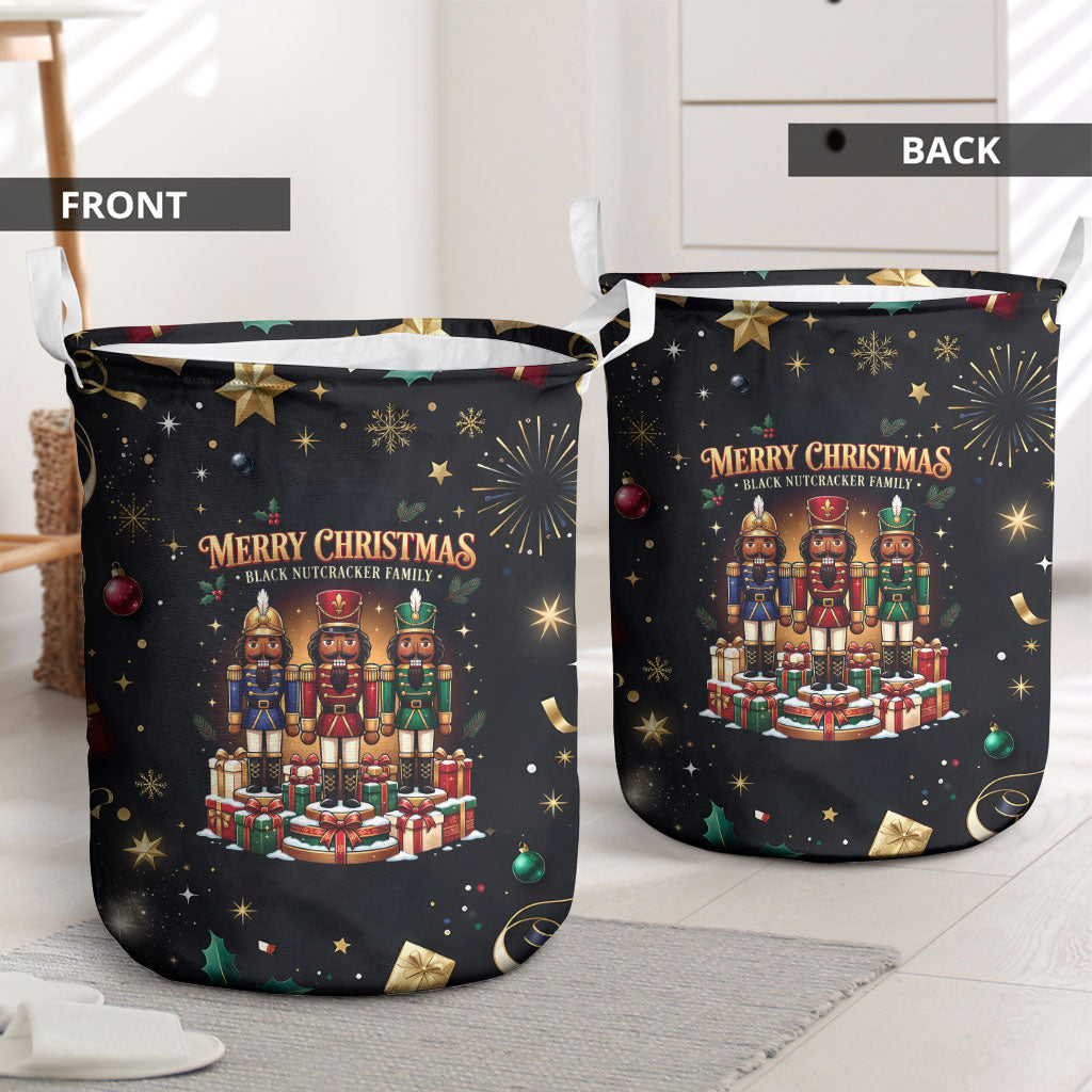 Black Nutcracker Family Christmas Laundry Basket African American Noel Wrapped In Drip