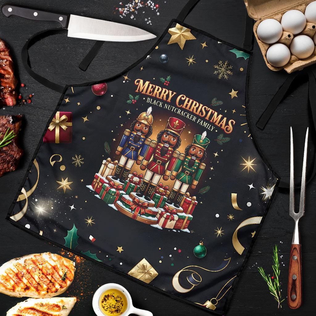 Black Nutcracker Family Christmas Apron African American Noel Wrapped In Drip