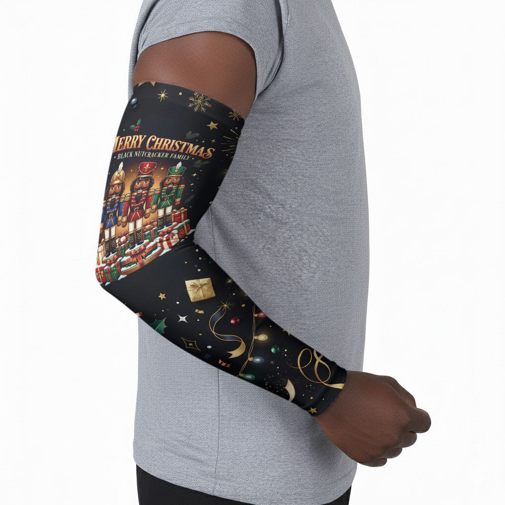 Black Nutcracker Family Christmas Arm Sleeves African American Noel Wrapped In Drip