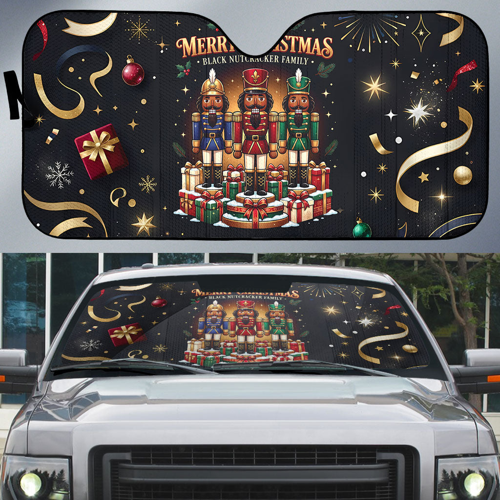 Black Nutcracker Family Christmas Auto Sun Shade African American Noel Wrapped In Drip
