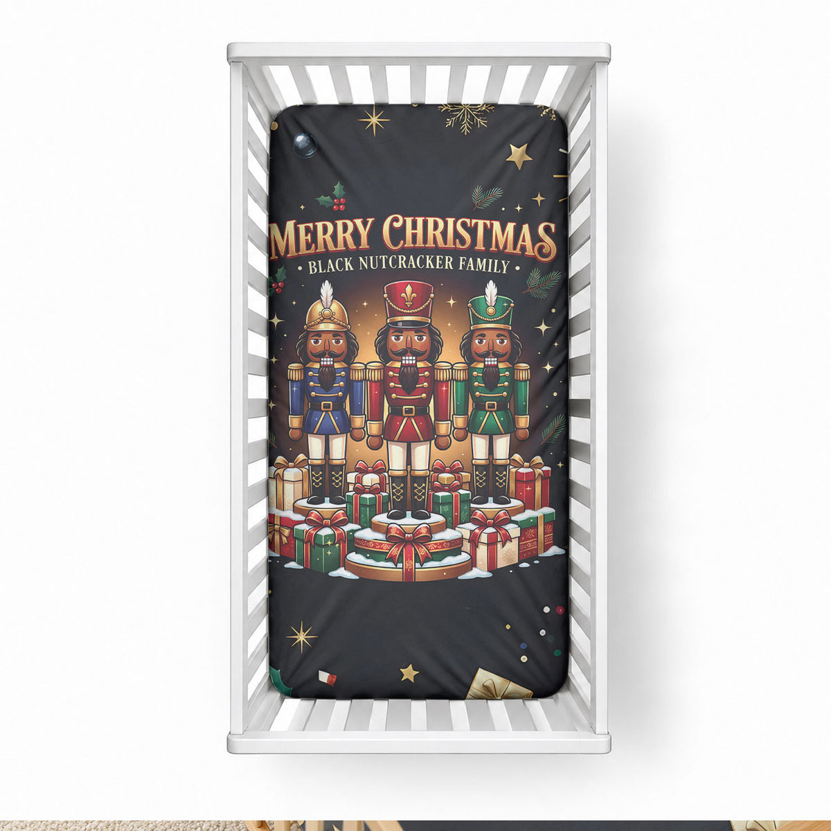 Black Nutcracker Family Christmas Baby Bed Cover African American Noel Wrapped In Drip