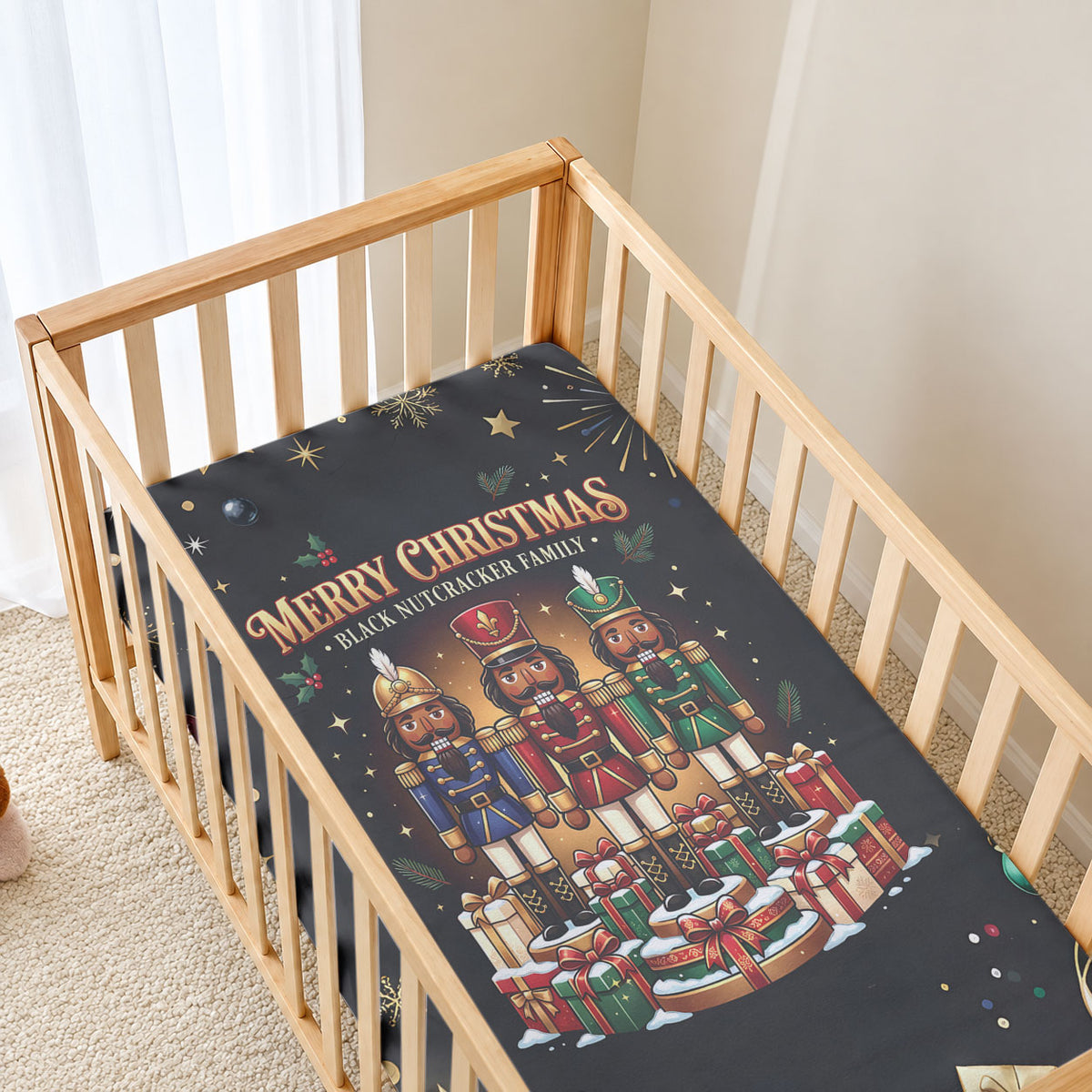 Black Nutcracker Family Christmas Baby Bed Cover African American Noel Wrapped In Drip