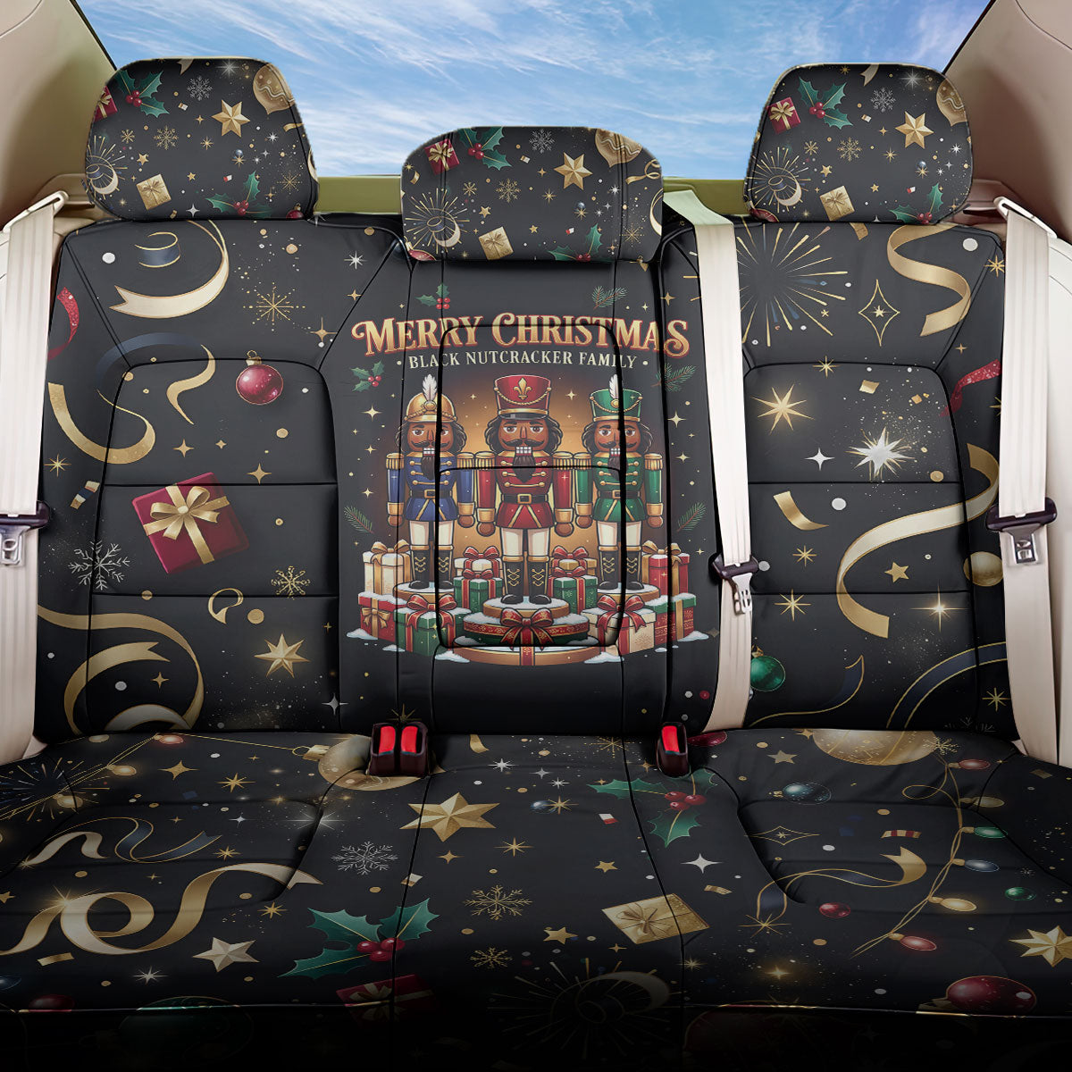 Black Nutcracker Family Christmas Back Car Seat Cover African American Noel Wrapped In Drip