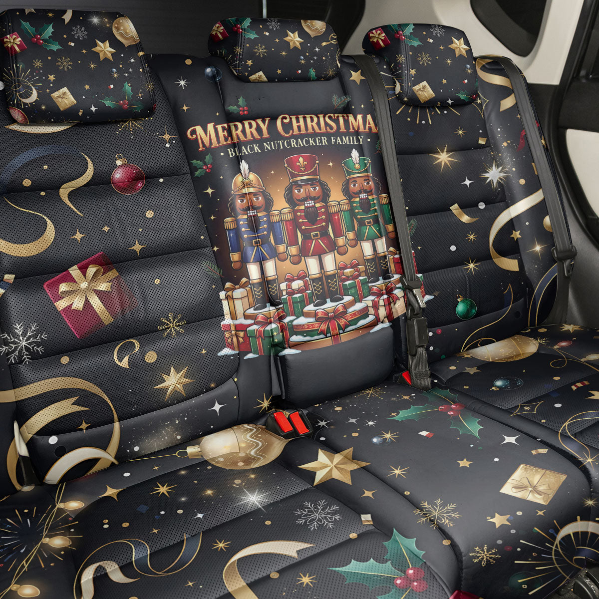 Black Nutcracker Family Christmas Back Car Seat Cover African American Noel Wrapped In Drip