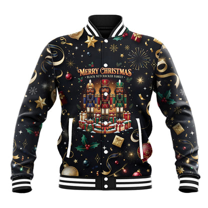 Black Nutcracker Family Christmas Baseball Jacket African American Noel Wrapped In Drip