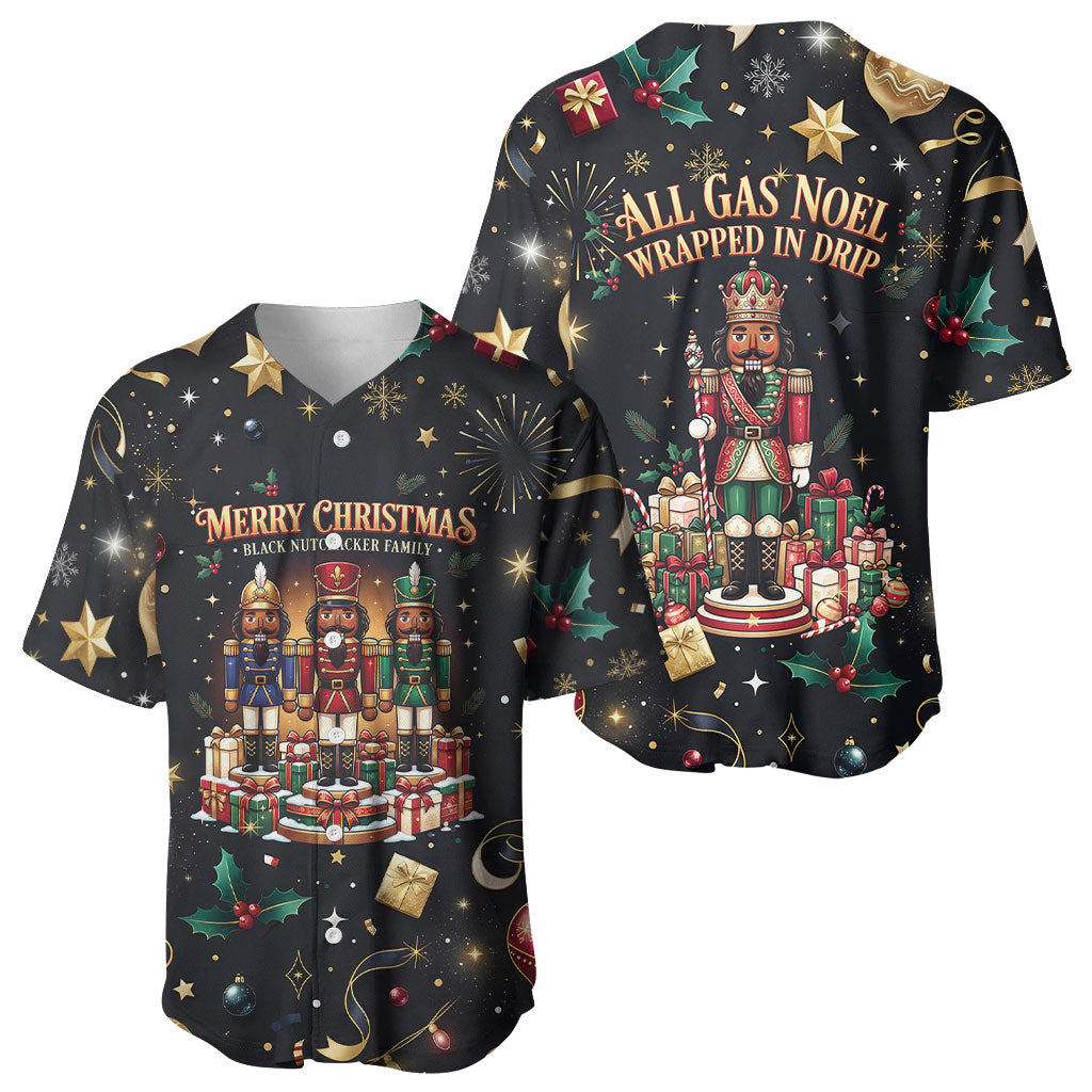 Black Nutcracker Family Christmas Baseball Jersey African American Noel Wrapped In Drip
