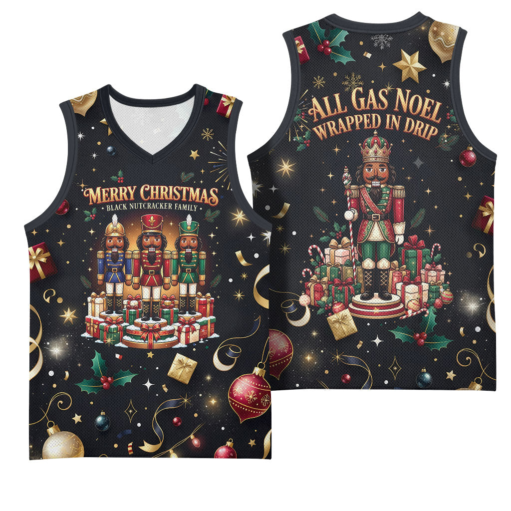 Black Nutcracker Family Christmas Basketball Jersey African American Noel Wrapped In Drip