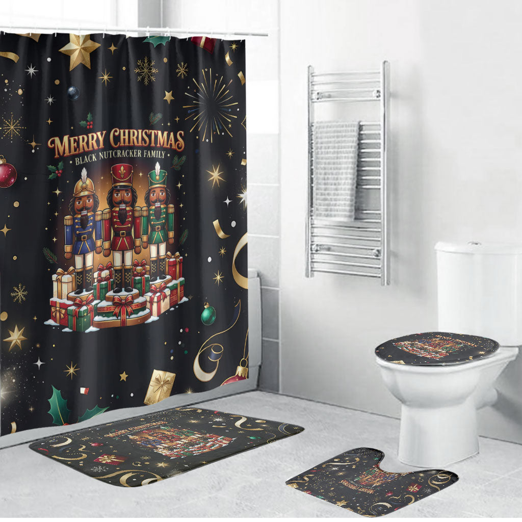 Black Nutcracker Family Christmas Bathroom Set African American Noel Wrapped In Drip