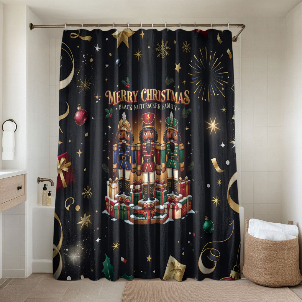 Black Nutcracker Family Christmas Bathroom Set African American Noel Wrapped In Drip