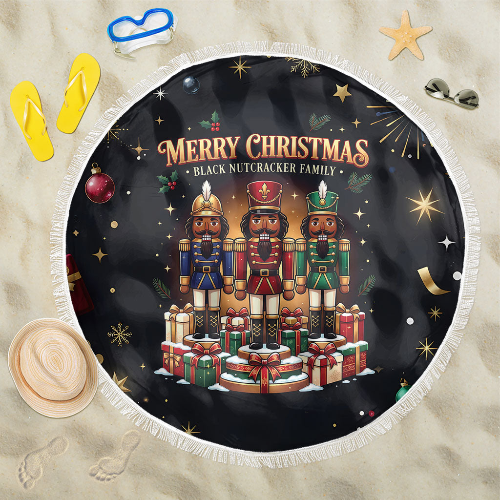 Black Nutcracker Family Christmas Beach Blanket African American Noel Wrapped In Drip