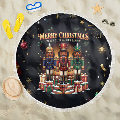 Black Nutcracker Family Christmas Beach Blanket African American Noel Wrapped In Drip