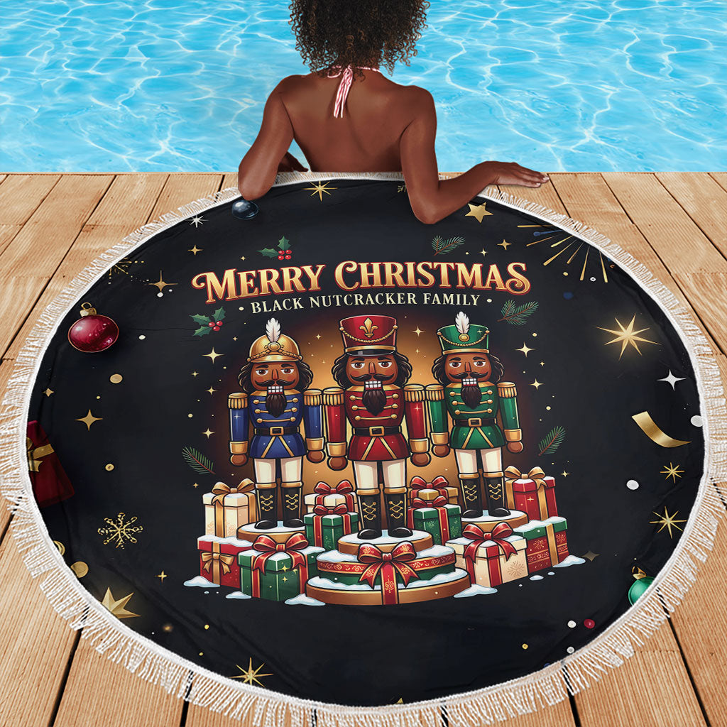 Black Nutcracker Family Christmas Beach Blanket African American Noel Wrapped In Drip