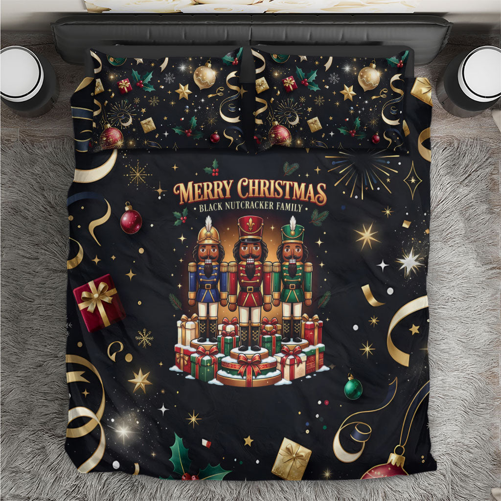 Black Nutcracker Family Christmas Bedding Set African American Noel Wrapped In Drip