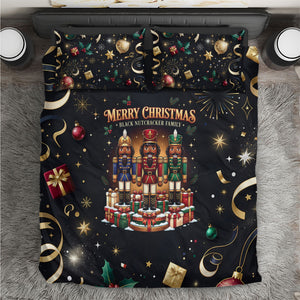Black Nutcracker Family Christmas Bedding Set African American Noel Wrapped In Drip