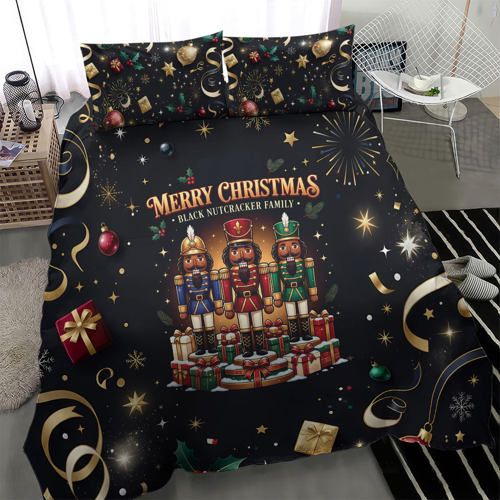 Black Nutcracker Family Christmas Bedding Set African American Noel Wrapped In Drip