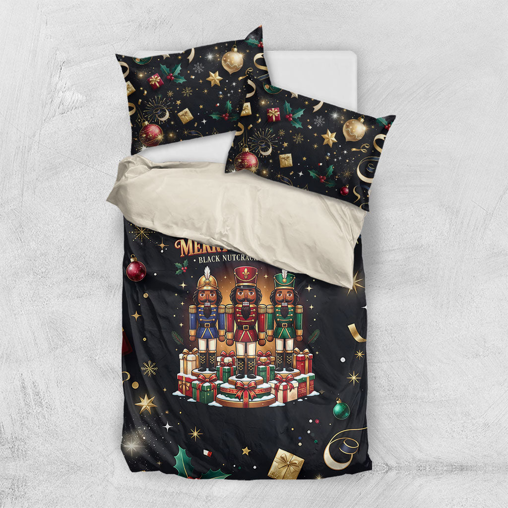 Black Nutcracker Family Christmas Bedding Set African American Noel Wrapped In Drip